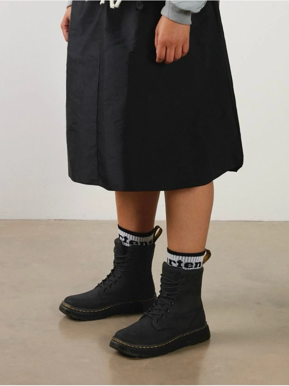 Dr. Martens Crewson Kids Black Combat Boots with Yellow unisex size US 4 M